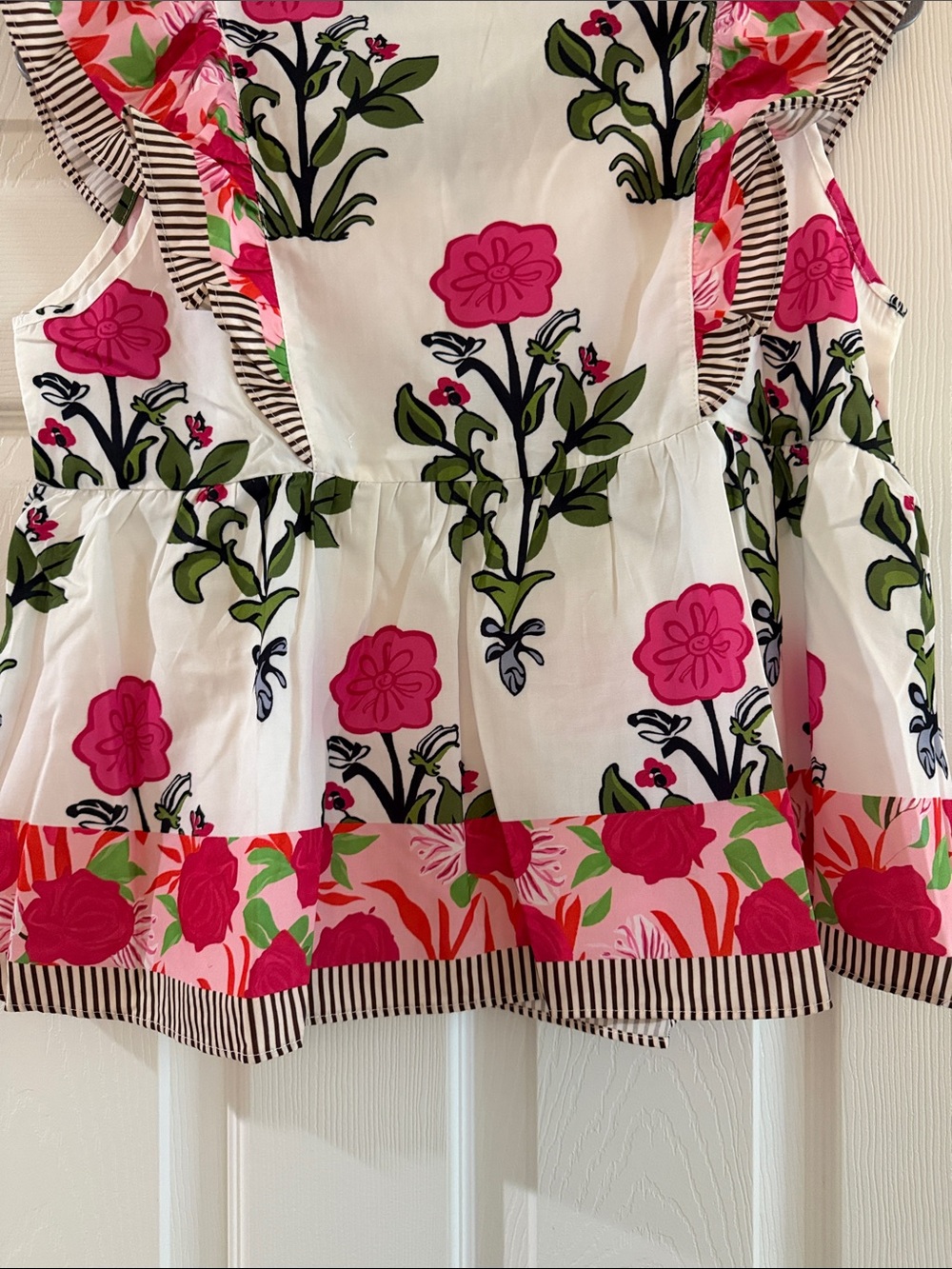 Women’s Floral Ruffle Top - White with Pink Flowers - Picture 10 of 10